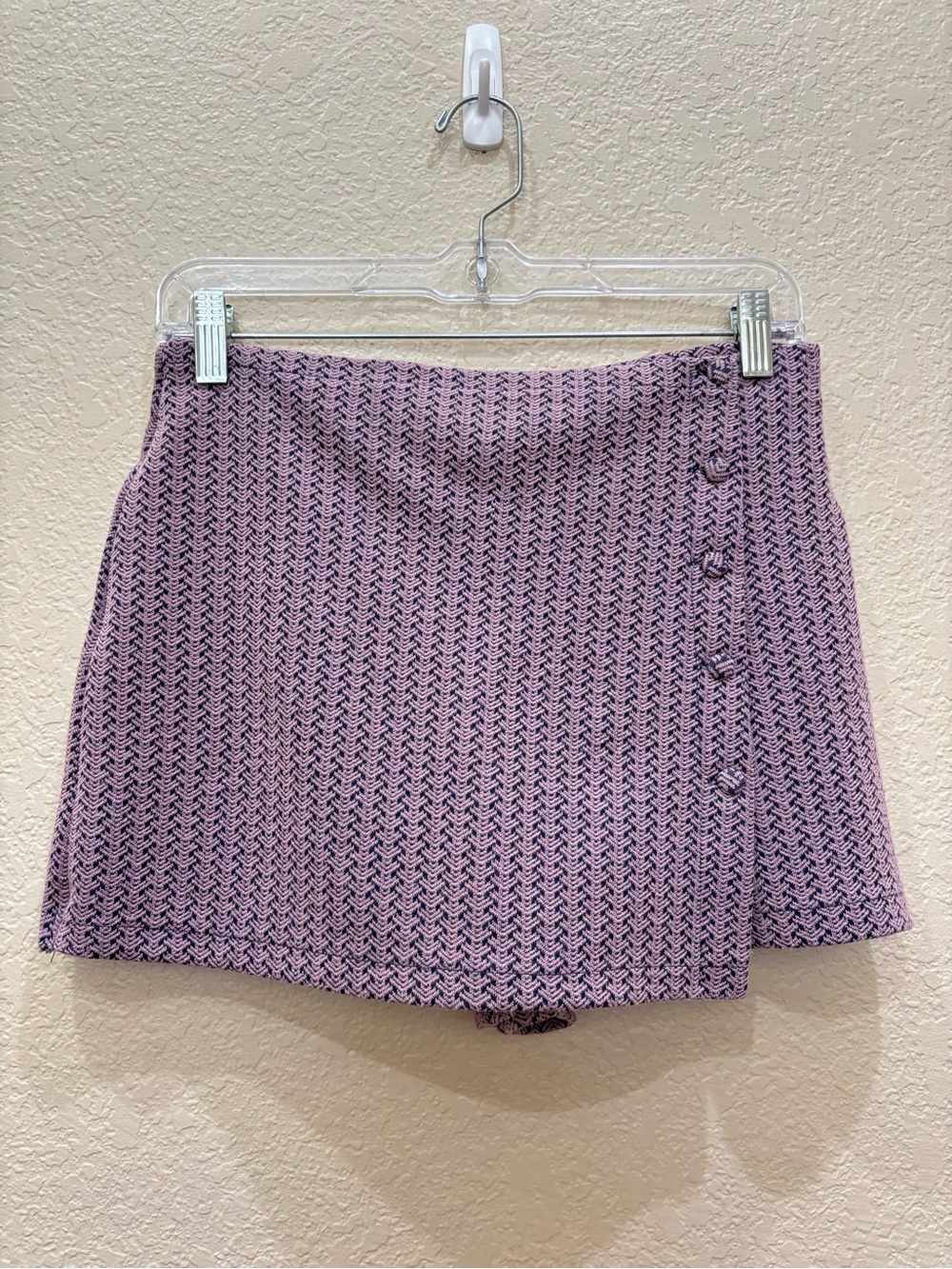 Zara Girls' Pink & Blue Textured Chevron Tweed Wrap Mini Skort 13-14 BTS Preppy